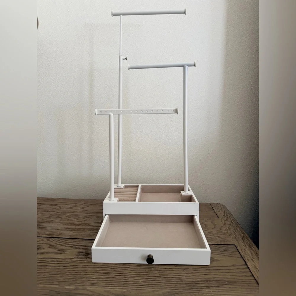 White Tiered Jewelry Organizer with Drawer
